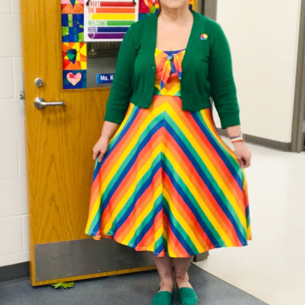 Rainbow Halter Dress with Tie-front